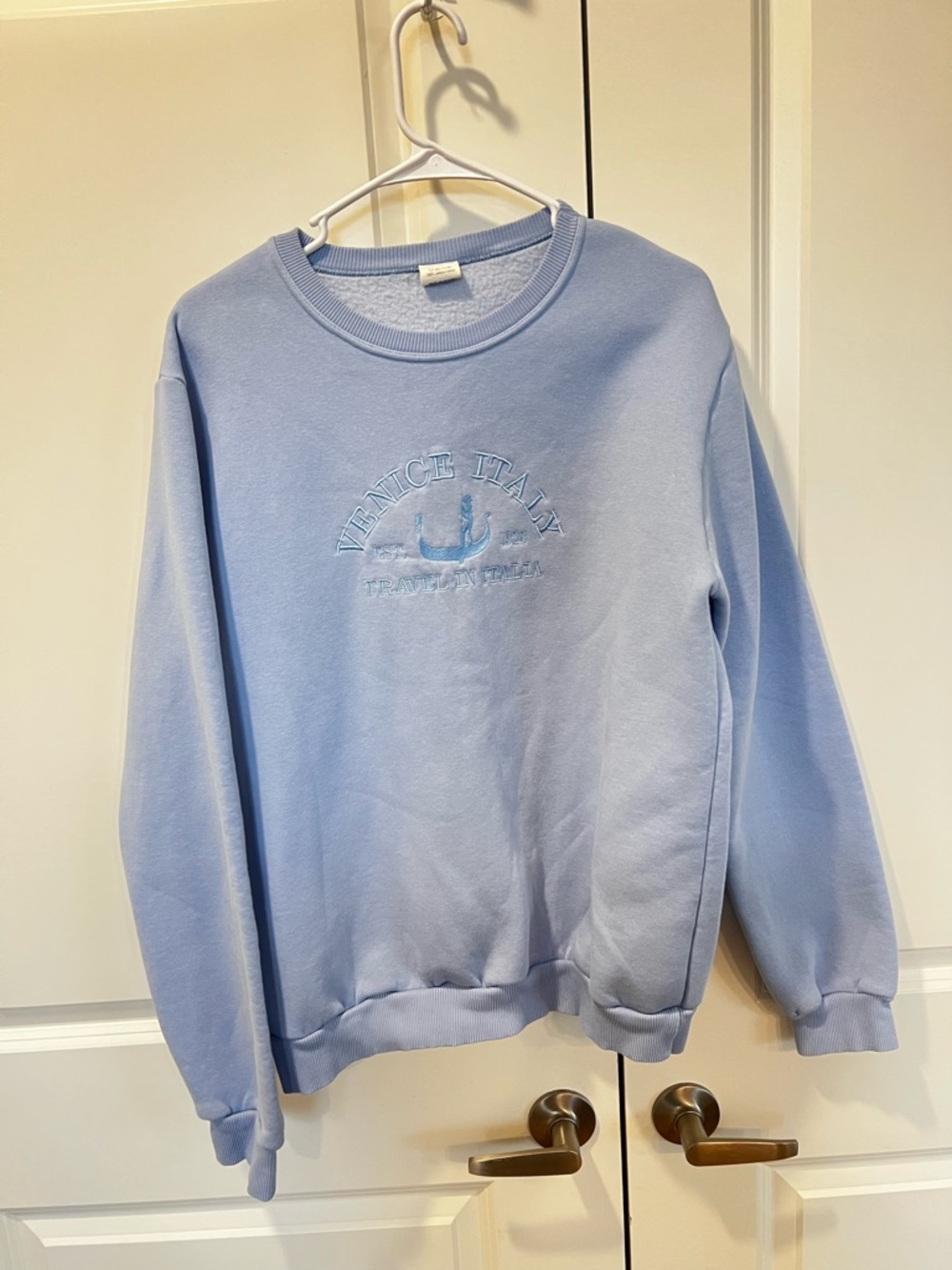 Italian Embroidered Venice Light Blue Venice Italy Embroidered  Sweatshirt